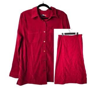 French Kuff‎ Red Skirt Set Long Sleeve Button Up Top Womens Size L